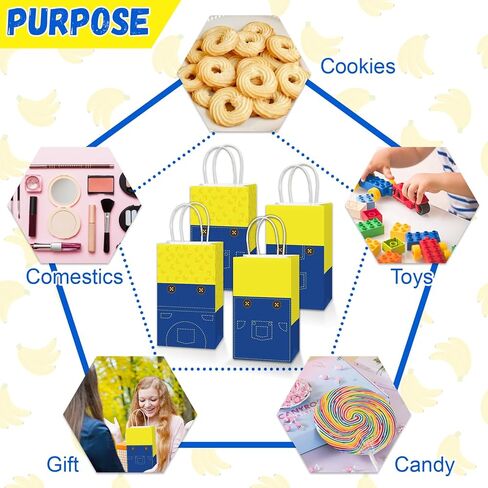 16Pcs Yellow Cartoon Gift Bags with Handles Cartoon Theme Party Supplies Yellow Candy Treat Bags Goodie Bag for Boys Girls Kids Baby Shower Birthday Party Decorations Favors Decor in Kuwait
