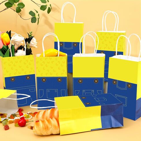 16Pcs Yellow Cartoon Gift Bags with Handles Cartoon Theme Party Supplies Yellow Candy Treat Bags Goodie Bag for Boys Girls Kids Baby Shower Birthday Party Decorations Favors Decor in Kuwait