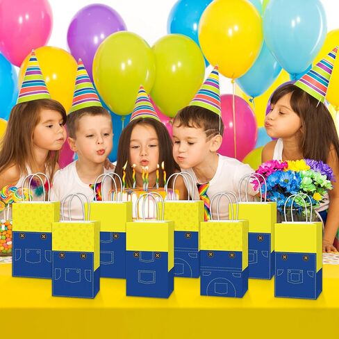 16Pcs Yellow Cartoon Gift Bags with Handles Cartoon Theme Party Supplies Yellow Candy Treat Bags Goodie Bag for Boys Girls Kids Baby Shower Birthday Party Decorations Favors Decor in Kuwait
