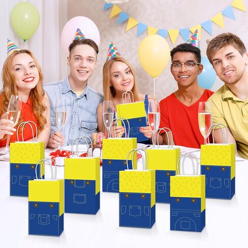 16Pcs Yellow Cartoon Gift Bags with Handles Cartoon Theme Party Supplies Yellow Candy Treat Bags Goodie Bag for Boys Girls Kids Baby Shower Birthday Party Decorations Favors Decor in Kuwait