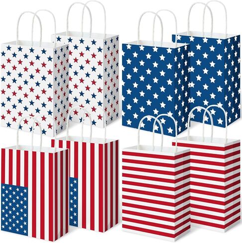 Silkfly 48 Pieces Patriotic Gift Bags Bulk Independence Day Party Favor Bags with Handle 4 of July Star Treat Candy Goodies Favor for Independence Day Patriotic Party Supplies Decoration in Kuwait