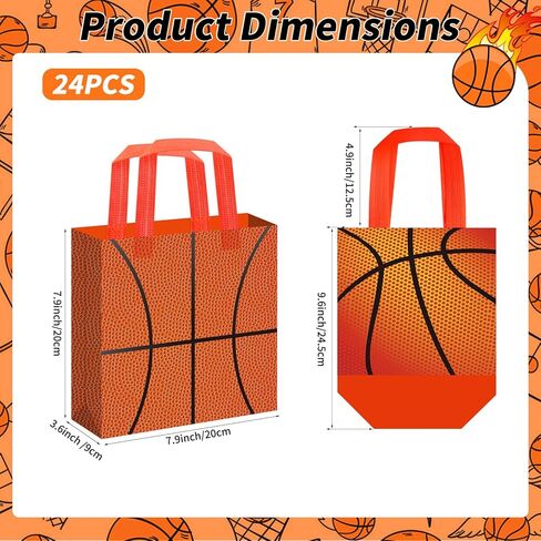 SZJINGCAI 24 Pack Basketball Gift Bags with Handle, Reusable Non Woven Treat Goodie Bag Sport Favor Bags For Basketball Theme Birthday Party Decoration Supplies in Saudi Arabia