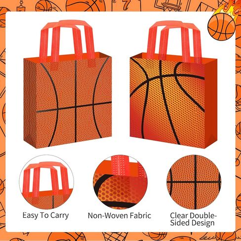 SZJINGCAI 24 Pack Basketball Gift Bags with Handle, Reusable Non Woven Treat Goodie Bag Sport Favor Bags For Basketball Theme Birthday Party Decoration Supplies in Saudi Arabia