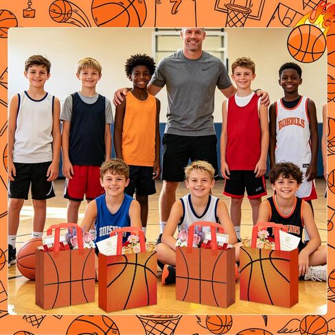 SZJINGCAI 24 Pack Basketball Gift Bags with Handle, Reusable Non Woven Treat Goodie Bag Sport Favor Bags For Basketball Theme Birthday Party Decoration Supplies in Saudi Arabia