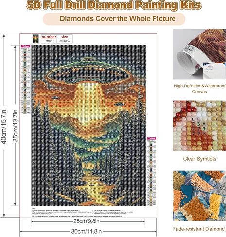 CEOVR UFO Diamond Art Kits for Adults, Alien Spaceship Diamond Painting Dots Crystal 5D DIY Full Round Drill Gem Art, Adult Beginner Crafts Kits, Wall Decor for Home Office 12x16in in Kuwait