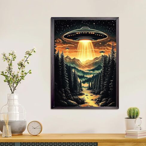 CEOVR UFO Diamond Art Kits for Adults, Alien Spaceship Diamond Painting Dots Crystal 5D DIY Full Round Drill Gem Art, Adult Beginner Crafts Kits, Wall Decor for Home Office 12x16in in Kuwait