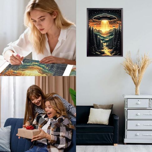 CEOVR UFO Diamond Art Kits for Adults, Alien Spaceship Diamond Painting Dots Crystal 5D DIY Full Round Drill Gem Art, Adult Beginner Crafts Kits, Wall Decor for Home Office 12x16in in Kuwait