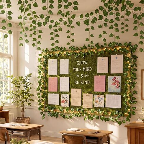 Preboun 10 Pcs 78 Inch Greenery Classroom Decor Vines Plant Bulletin Board Jungle Forest Bulletin Board Decorations Artificial Grape Leaves Classroom Border for School Home Office in Kuwait
