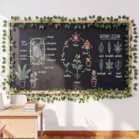Preboun 10 Pcs 78 Inch Greenery Classroom Decor Vines Plant Bulletin Board Jungle Forest Bulletin Board Decorations Artificial Grape Leaves Classroom Border for School Home Office in Kuwait