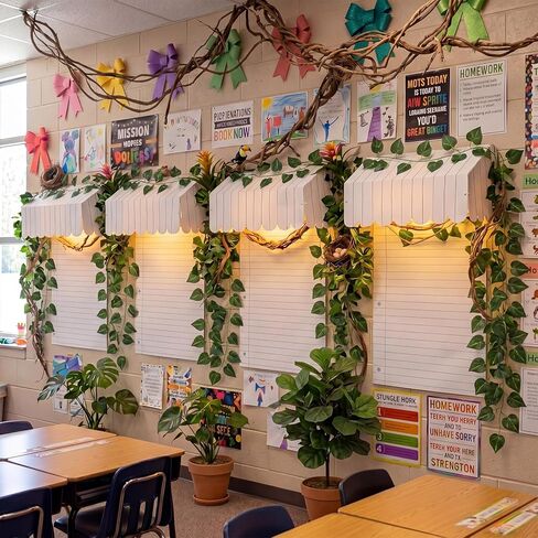 Preboun 10 Pcs 78 Inch Greenery Classroom Decor Vines Plant Bulletin Board Jungle Forest Bulletin Board Decorations Artificial Grape Leaves Classroom Border for School Home Office in Kuwait