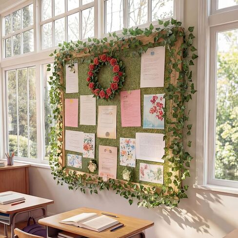 Preboun 10 Pcs 78 Inch Greenery Classroom Decor Vines Plant Bulletin Board Jungle Forest Bulletin Board Decorations Artificial Grape Leaves Classroom Border for School Home Office in Kuwait