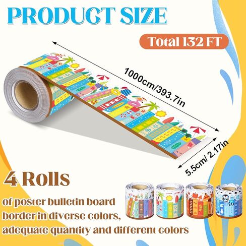 4 Rolls 132ft Seasonal Bookshelf Bulletin Board Borders Decorations Summer Wildflower Book Style Bulletin Board Trim for School Classroom Library Chalkboard Wall Back to School Offices Nursery Decor in Kuwait