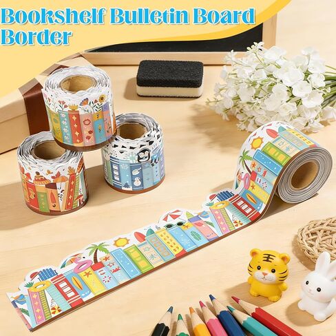 4 Rolls 132ft Seasonal Bookshelf Bulletin Board Borders Decorations Summer Wildflower Book Style Bulletin Board Trim for School Classroom Library Chalkboard Wall Back to School Offices Nursery Decor in Kuwait