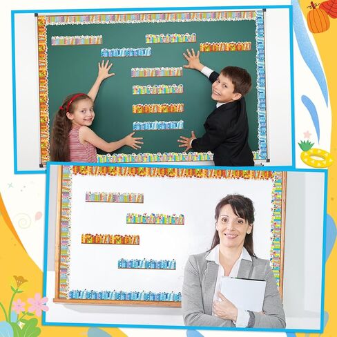 4 Rolls 132ft Seasonal Bookshelf Bulletin Board Borders Decorations Summer Wildflower Book Style Bulletin Board Trim for School Classroom Library Chalkboard Wall Back to School Offices Nursery Decor in Kuwait