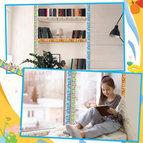 4 Rolls 132ft Seasonal Bookshelf Bulletin Board Borders Decorations Summer Wildflower Book Style Bulletin Board Trim for School Classroom Library Chalkboard Wall Back to School Offices Nursery Decor in Kuwait