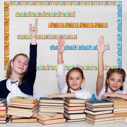 4 Rolls 132ft Seasonal Bookshelf Bulletin Board Borders Decorations Summer Wildflower Book Style Bulletin Board Trim for School Classroom Library Chalkboard Wall Back to School Offices Nursery Decor in Kuwait