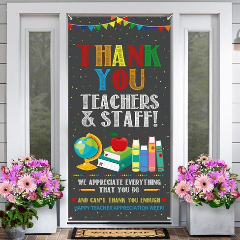 Teacher Appreciation Decorations Door Cover 6x2.9 Ft Thank You Teachers and Staff Banner Apple Book Teacher Appreciation Week Background for Indoor Outdoor Classroom,School,Office Decorations in Kuwait