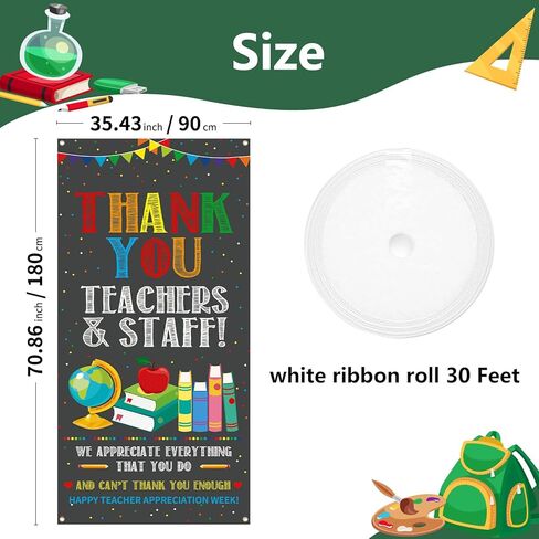 Teacher Appreciation Decorations Door Cover 6x2.9 Ft Thank You Teachers and Staff Banner Apple Book Teacher Appreciation Week Background for Indoor Outdoor Classroom,School,Office Decorations in Kuwait