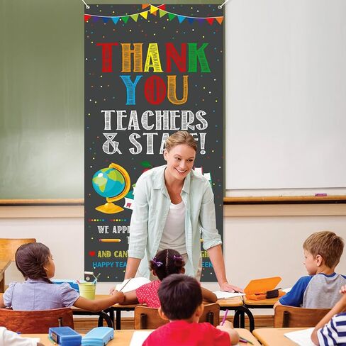 Teacher Appreciation Decorations Door Cover 6x2.9 Ft Thank You Teachers and Staff Banner Apple Book Teacher Appreciation Week Background for Indoor Outdoor Classroom,School,Office Decorations in Kuwait