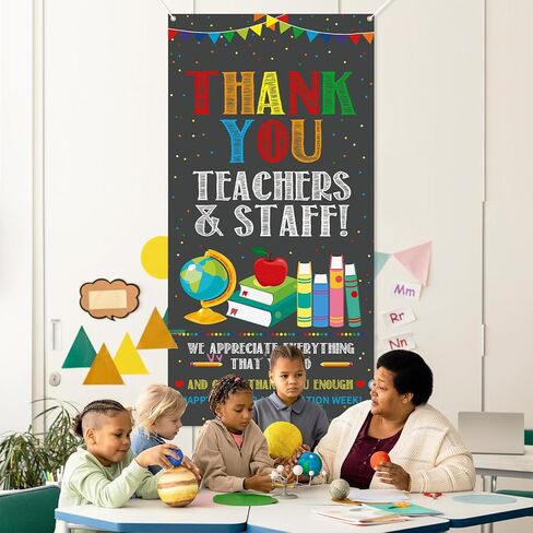 Teacher Appreciation Decorations Door Cover 6x2.9 Ft Thank You Teachers and Staff Banner Apple Book Teacher Appreciation Week Background for Indoor Outdoor Classroom,School,Office Decorations in Kuwait