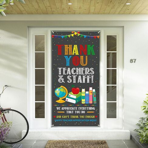 Teacher Appreciation Decorations Door Cover 6x2.9 Ft Thank You Teachers and Staff Banner Apple Book Teacher Appreciation Week Background for Indoor Outdoor Classroom,School,Office Decorations in Kuwait