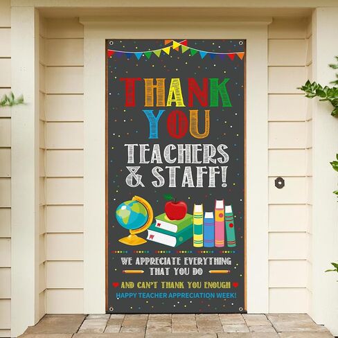 Teacher Appreciation Decorations Door Cover 6x2.9 Ft Thank You Teachers and Staff Banner Apple Book Teacher Appreciation Week Background for Indoor Outdoor Classroom,School,Office Decorations in Kuwait