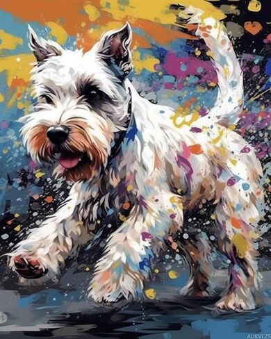 AUKVLZS Paint by Numbers for Adults Beginner Jumping White Schnauzer Dog DIY Acrylic Painting by Numbers Kits with Brushes Acrylic Pigment Home Decoration Brithday Gifts 16x20 inch in Saudi Arabia