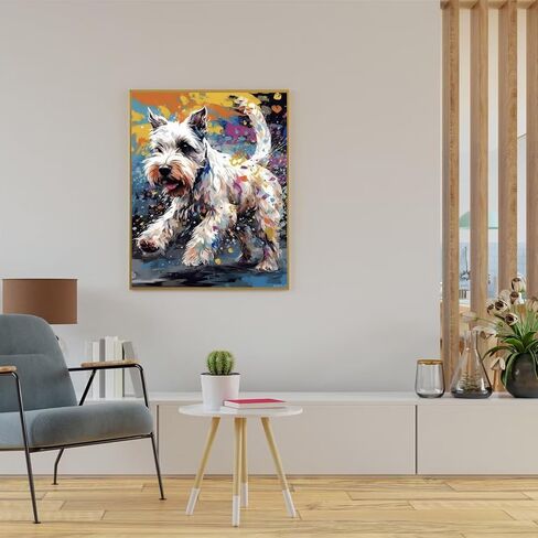 AUKVLZS Paint by Numbers for Adults Beginner Jumping White Schnauzer Dog DIY Acrylic Painting by Numbers Kits with Brushes Acrylic Pigment Home Decoration Brithday Gifts 16x20 inch in Saudi Arabia