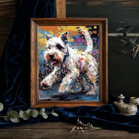 AUKVLZS Paint by Numbers for Adults Beginner Jumping White Schnauzer Dog DIY Acrylic Painting by Numbers Kits with Brushes Acrylic Pigment Home Decoration Brithday Gifts 16x20 inch in Saudi Arabia