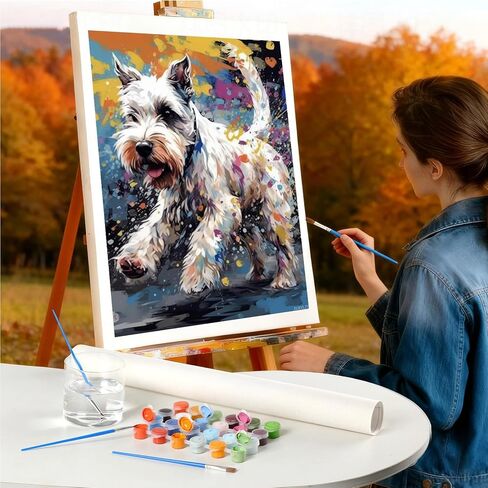 AUKVLZS Paint by Numbers for Adults Beginner Jumping White Schnauzer Dog DIY Acrylic Painting by Numbers Kits with Brushes Acrylic Pigment Home Decoration Brithday Gifts 16x20 inch in Saudi Arabia