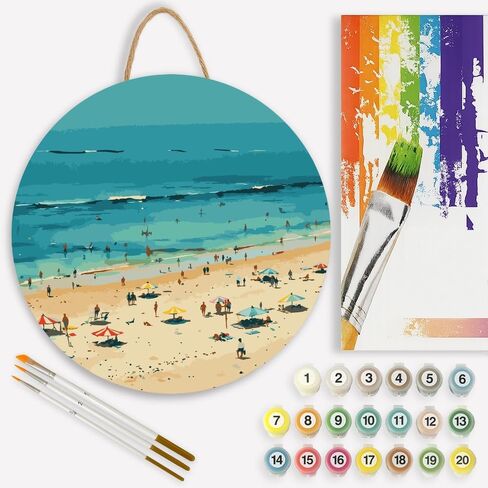 Beach Paint by Numbers Kit for Adults - DIY Summer Beach Scene with Umbrellas Painting on Canvas 16x20 Inches, Acrylic Paint Set, Suitable for Beginners,Coastal Art for Home Decoration/Gifts in Saudi Arabia