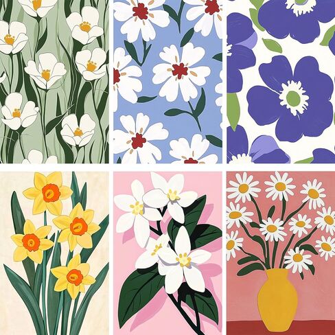 QENSPE 6 Packs Paint by Number Kit for Adults, DIY Paint by Numbers Acrylic Oil Painting on Canvas, Adults Flowers Painting by Number Kits Without Frame for Home Decor Gifts 8x12 Inch in Kuwait
