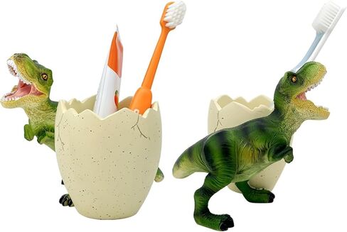 Fun Dinosaur Desk Organizer with Holder for Pens, Pencils & Toothbrush Adorable Kids' Room & Office Decor for Dino Lovers in Kuwait