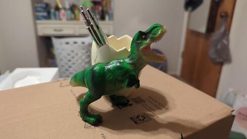 Fun Dinosaur Desk Organizer with Holder for Pens, Pencils & Toothbrush Adorable Kids' Room & Office Decor for Dino Lovers in Kuwait