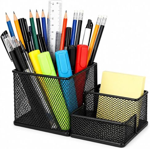 3-Tier Metal Mesh Desk Organizer with Sticky Note Holder, 8.1"x4.1"x4" Pen Pencil Holder Office Desk Organizers and Accessories Set (Black) in Saudi Arabia