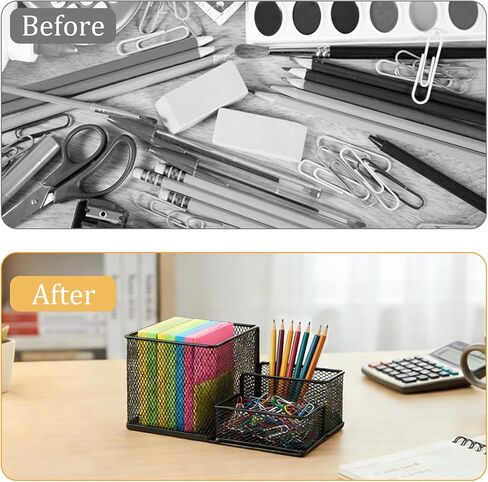 3-Tier Metal Mesh Desk Organizer with Sticky Note Holder, 8.1"x4.1"x4" Pen Pencil Holder Office Desk Organizers and Accessories Set (Black) in Saudi Arabia