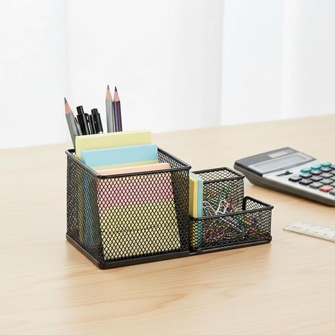 3-Tier Metal Mesh Desk Organizer with Sticky Note Holder, 8.1"x4.1"x4" Pen Pencil Holder Office Desk Organizers and Accessories Set (Black) in Saudi Arabia