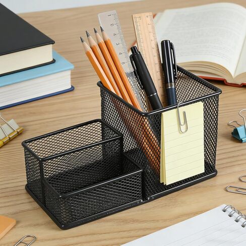 3-Tier Metal Mesh Desk Organizer with Sticky Note Holder, 8.1"x4.1"x4" Pen Pencil Holder Office Desk Organizers and Accessories Set (Black) in Saudi Arabia