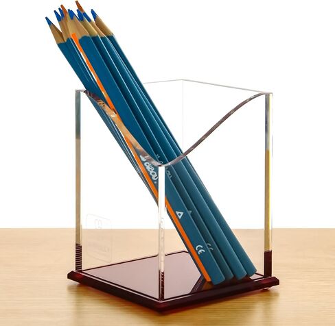 Clear Acrylic Pencil Pen Holder Cup, Desk Accessories Holder,Makeup Brush Storage Organizer, Modern Design Desktop Stationery Organizer for Office School Home Supplies, 3.1x 3.1x 4.3 inch in Saudi Arabia