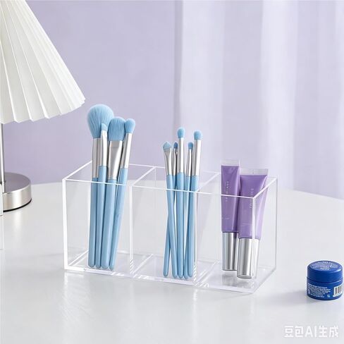2-Pack Clear Acrylic 3-Compartment Organizer, Pen Holder for Desk, Makeup Brush Holder, Remote Control Holder, in Saudi Arabia