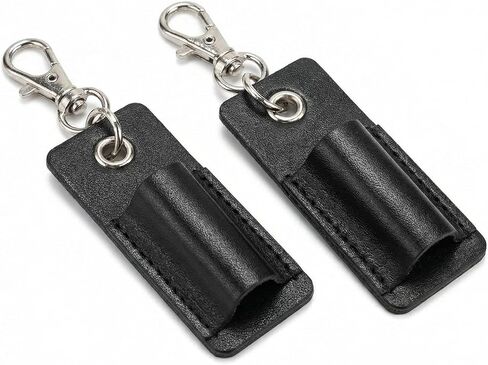 2Pcs Lanyard Pen Holder, Portable Badge Pen Holder Keychain, Leather Anti-lost Pen Protector for Neck Lanyard, Pacpack Accessories (Black) in Saudi Arabia