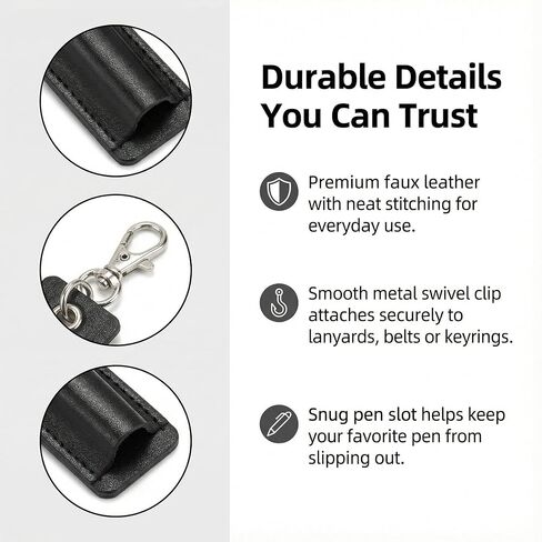 2Pcs Lanyard Pen Holder, Portable Badge Pen Holder Keychain, Leather Anti-lost Pen Protector for Neck Lanyard, Pacpack Accessories (Black) in Saudi Arabia