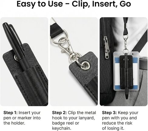 2Pcs Lanyard Pen Holder, Portable Badge Pen Holder Keychain, Leather Anti-lost Pen Protector for Neck Lanyard, Pacpack Accessories (Black) in Saudi Arabia