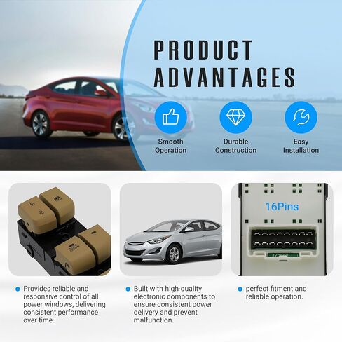 NOVAPARTS 93570-3X000 Beige Left Driver Side Power Master Window Switch for 2011 2012 2013 2014 2015 Hyundai Elantra for AUTO Down in Kuwait