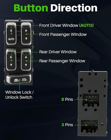 Power Window Switch & Door Lock Switch Fit for Lincoln Town Car 2003 2004 2005 2006 2007 2008 Front Left Driver Side, Replace OE 5W1Z-14529-BA, 5W1Z14028BA in Kuwait