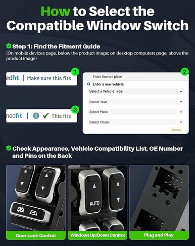 Power Window Switch & Door Lock Switch Fit for Lincoln Town Car 2003 2004 2005 2006 2007 2008 Front Left Driver Side, Replace OE 5W1Z-14529-BA, 5W1Z14028BA in Kuwait