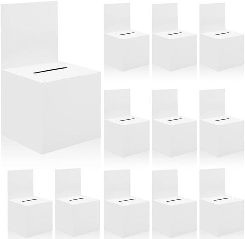 12 Pack Raffle Ticket Box Suggestion Box White Donation Ballot Box for Fundraising Cardboard Charity Box with Slot for Collecting Business Card Voting Contest, 6 x 6 x 6 Inches in Saudi Arabia