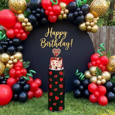 Sieral 61 Pcs Cheetah and Cherry Cake Decoration Black Red Gold Balls Bow and Lips Cake Toppers Leopard Heart Print Birthday Decoration Vintage Bachelorette Wedding Baby Shower Party Supply for Women in Kuwait