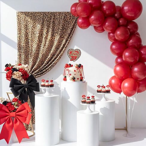 Sieral 61 Pcs Cheetah and Cherry Cake Decoration Black Red Gold Balls Bow and Lips Cake Toppers Leopard Heart Print Birthday Decoration Vintage Bachelorette Wedding Baby Shower Party Supply for Women in Kuwait
