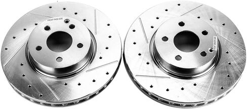 PowerStop Evolution Front Brake Rotors For Audi A4 2017-18 |A4 allroad 2017-25 |A4 Quattro 2017-25 |A5 Quattro 2018-24 - Drilled and Slotted Performance Disc Rotors Upgrade, EBR1637XPR in Kuwait